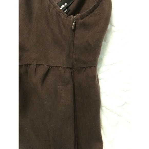 Sleeveless V-Neck Brown Ruffled Linen Dress ~ XL - Picture 4 of 7